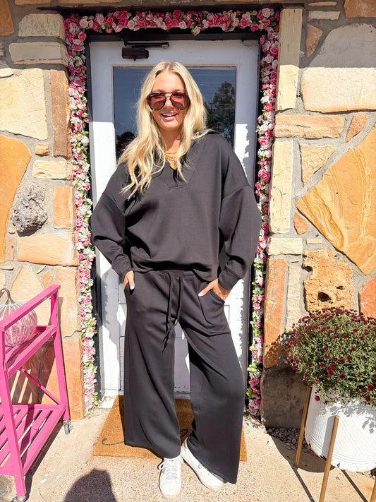 Scuba Collared Pullover & Pants Set Black