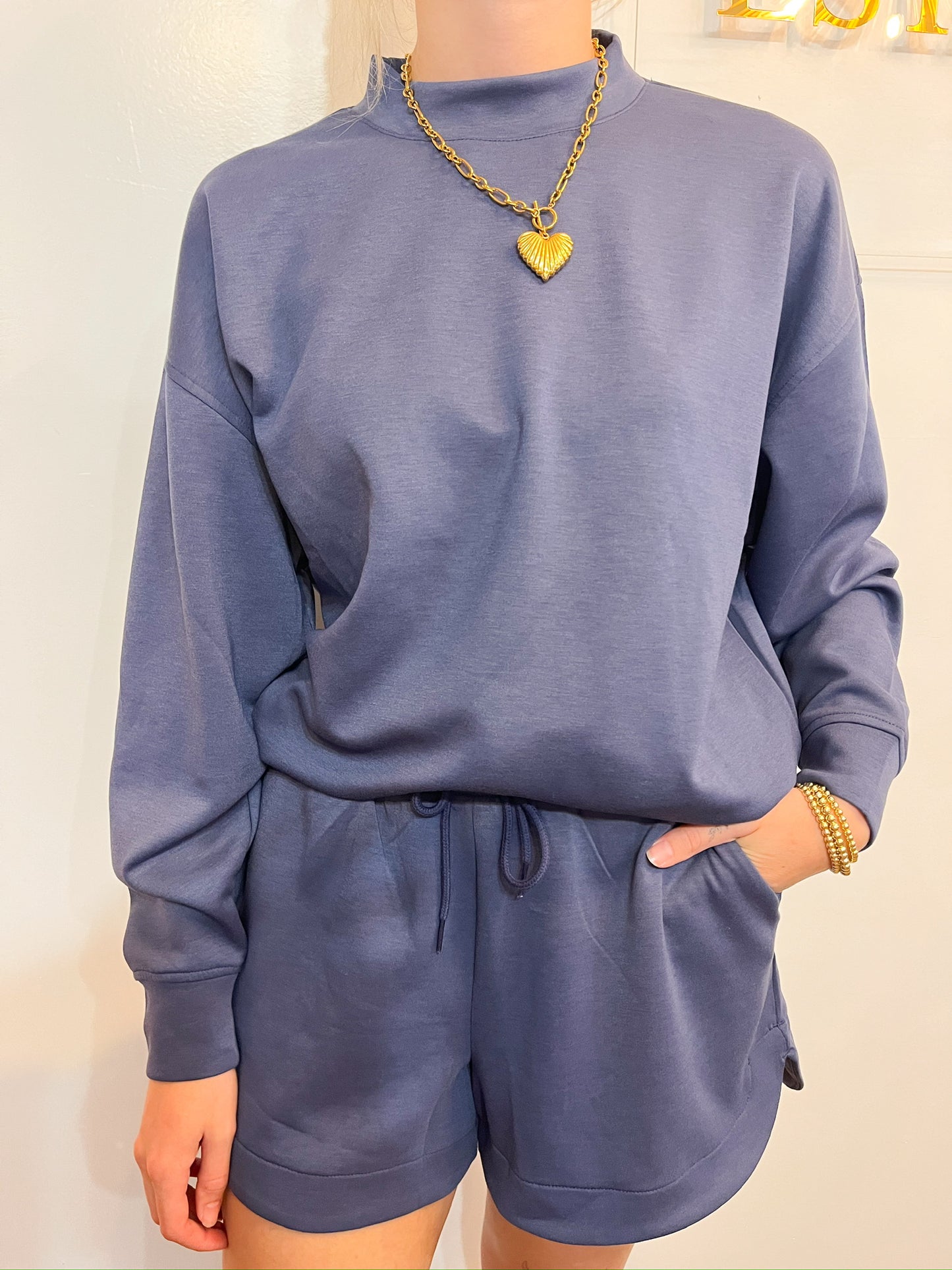Scuba Pullover & Shorts Set Blue Indigo