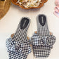 Gingham Bow Black Sandals