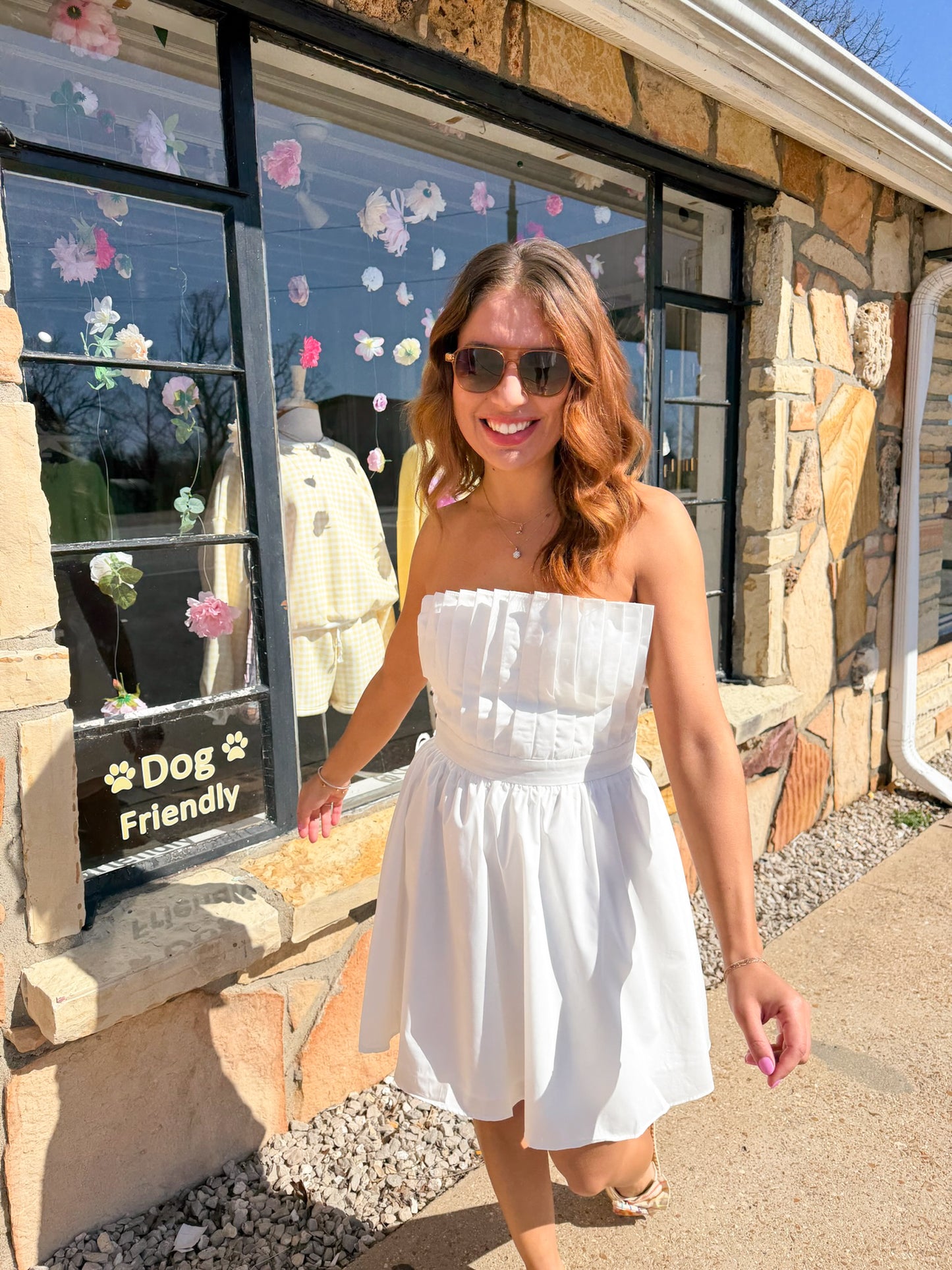 Dakota White Pleated Strapless Dress