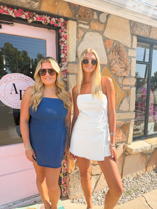 Darla White Denim Wrap Romper