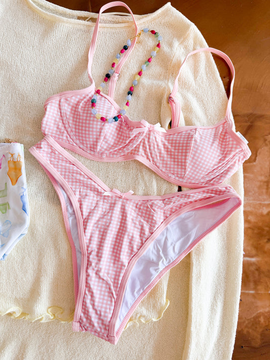 Seaside Picnic Pink Bikini Top