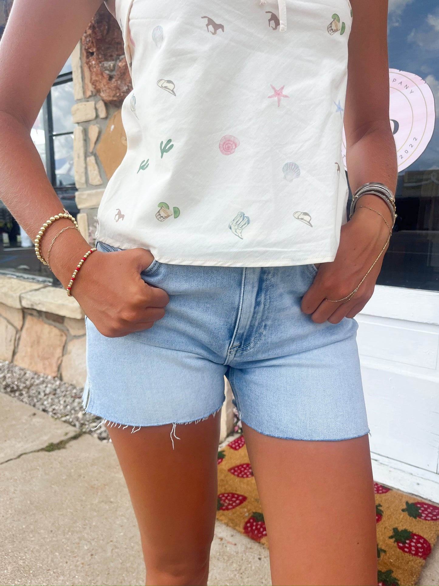 Risen High Rise Raw Cut Hem Side Slit Shorts