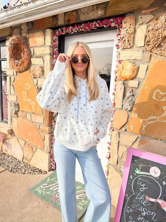 Polly Blue Floral Hoodie