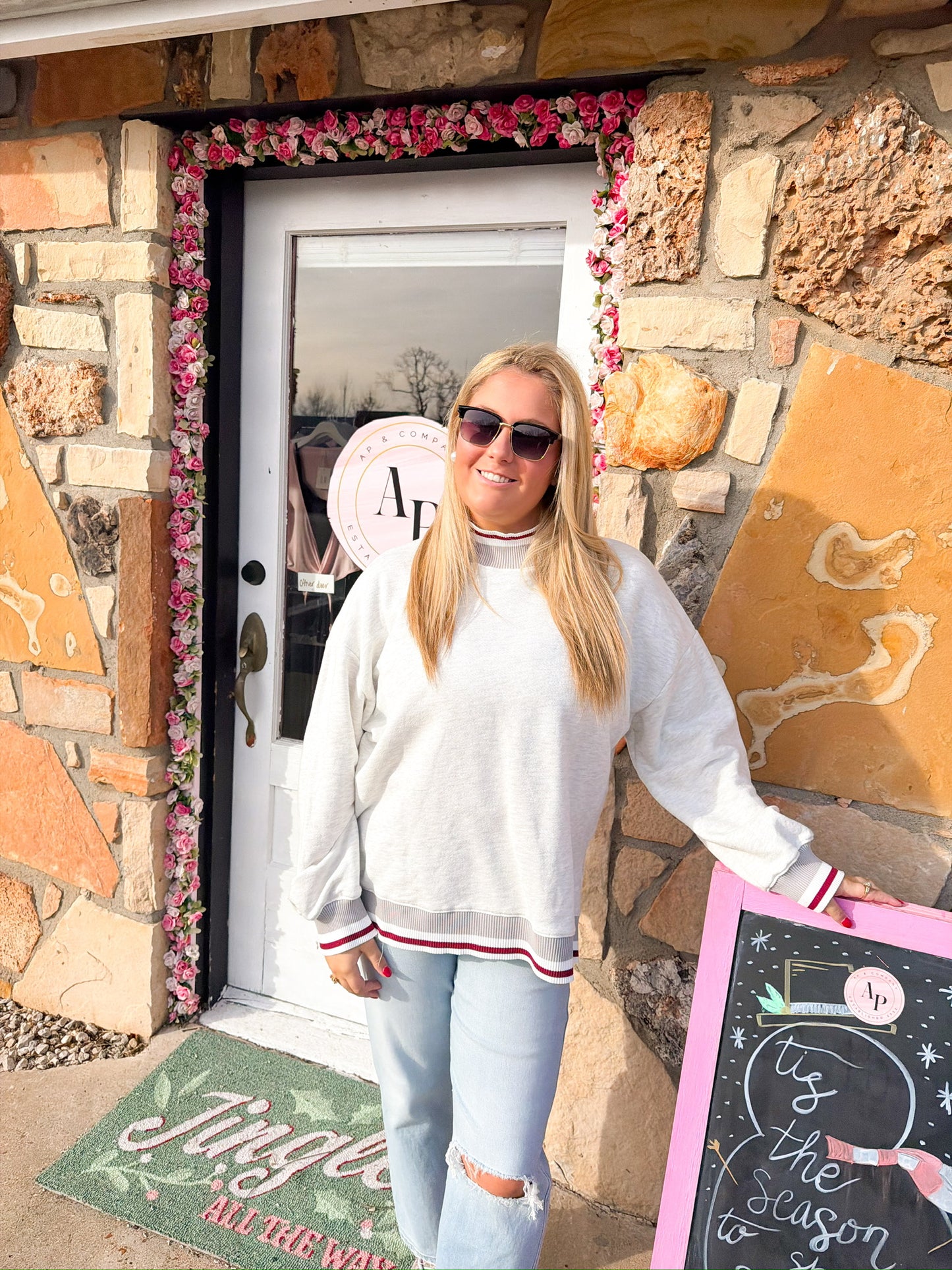 Brie Grey Striped Top