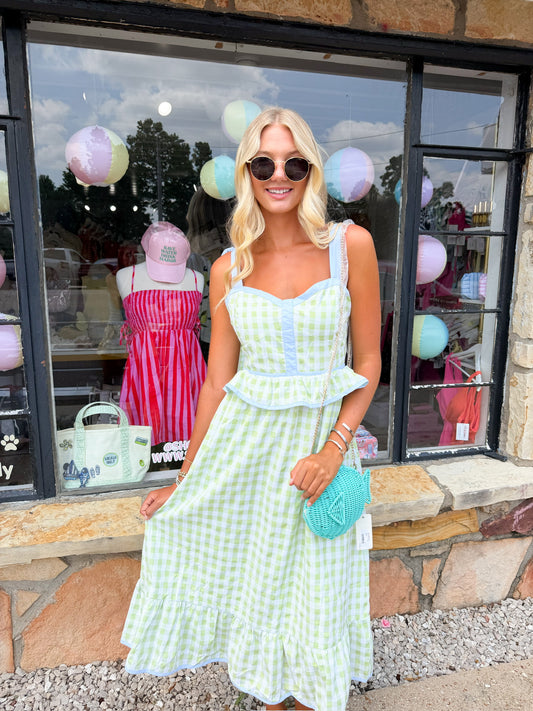 Darla Sweetheart Gingham Corset Midi Dress