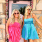 Damon Striped Smocked Mini Dress Blue