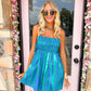 Damon Striped Smocked Mini Dress Blue