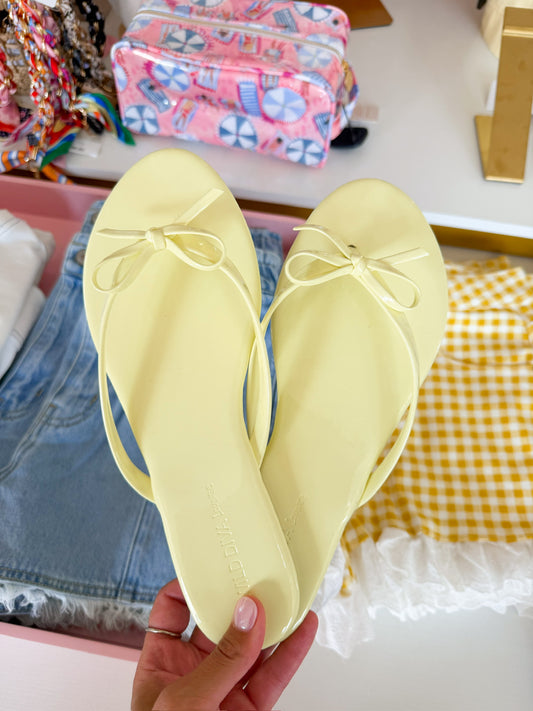 Thin Strap Bow Detail Thong Flat Sandals Yellow