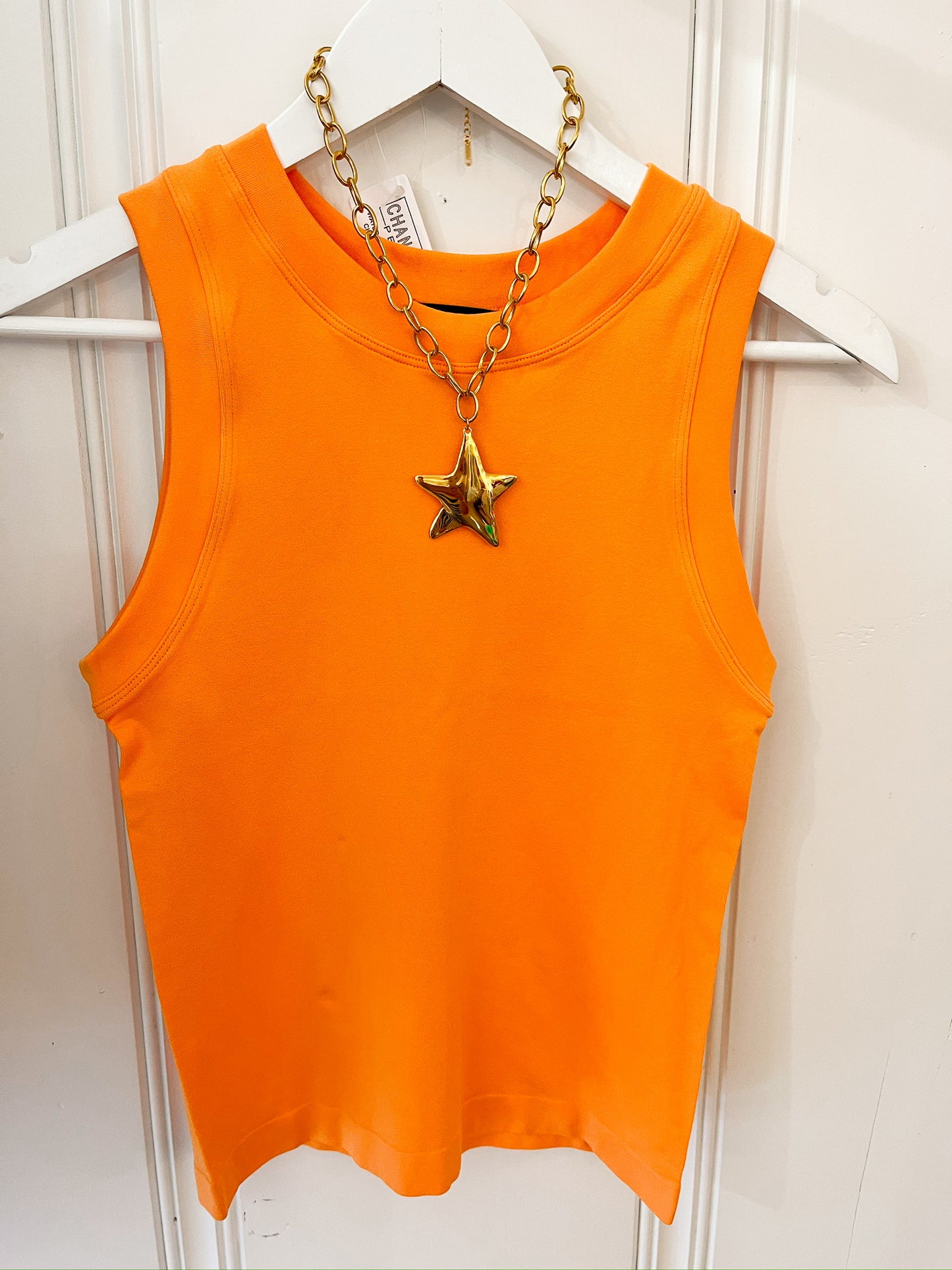 High neck banded tank