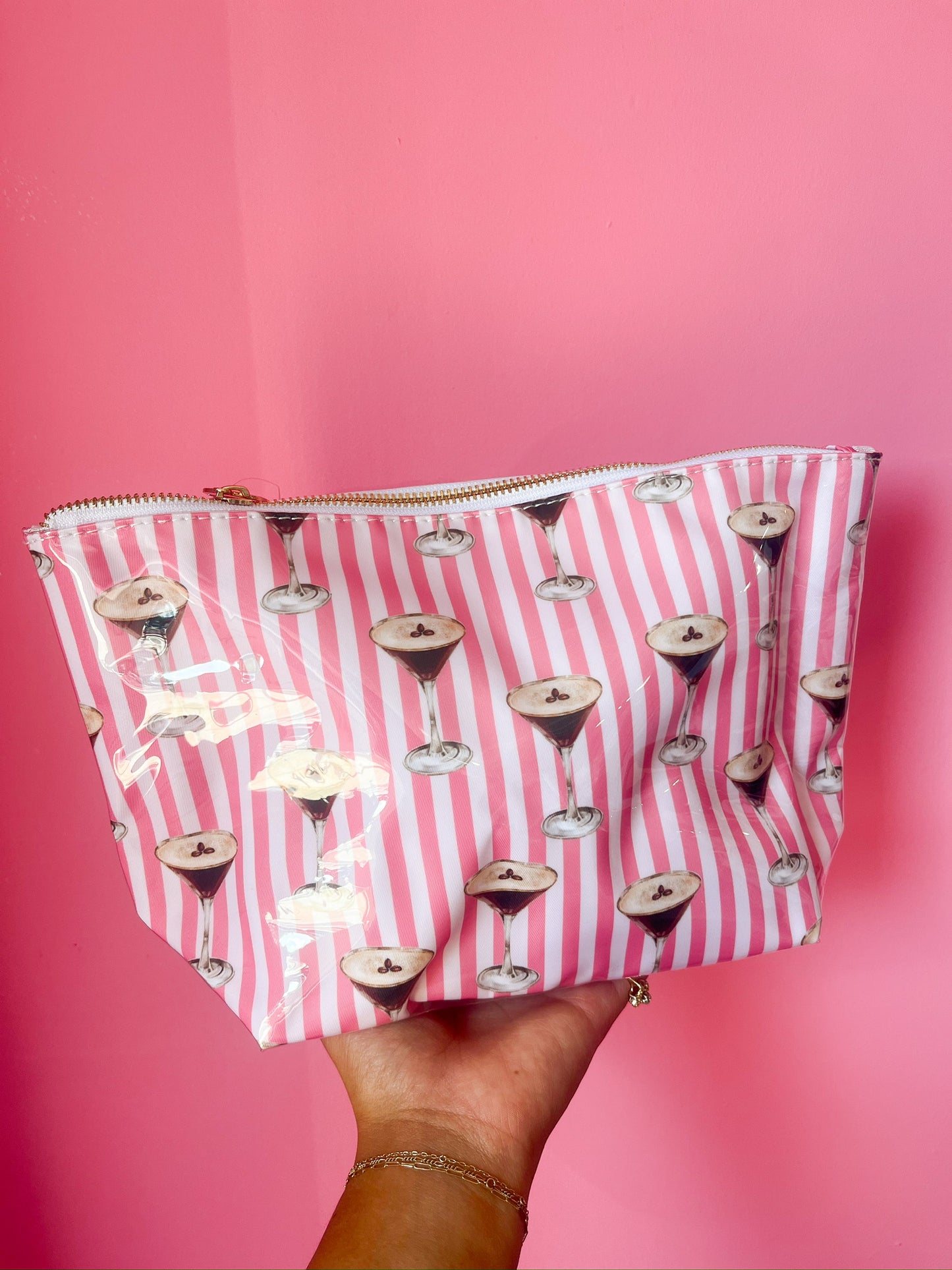 Clear Coat Bag Pink Stripe Espresso Martini