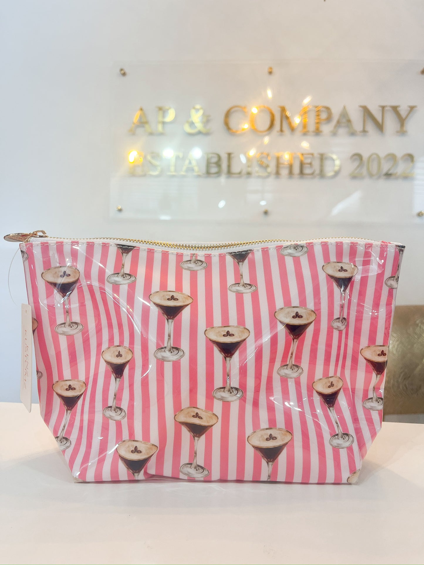 Clear Coat Bag Pink Stripe Espresso Martini