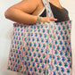 Quilted Block-Print Tote Bag Sky Blossom
