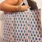 Quilted Block-Print Tote Bag Sky Blossom