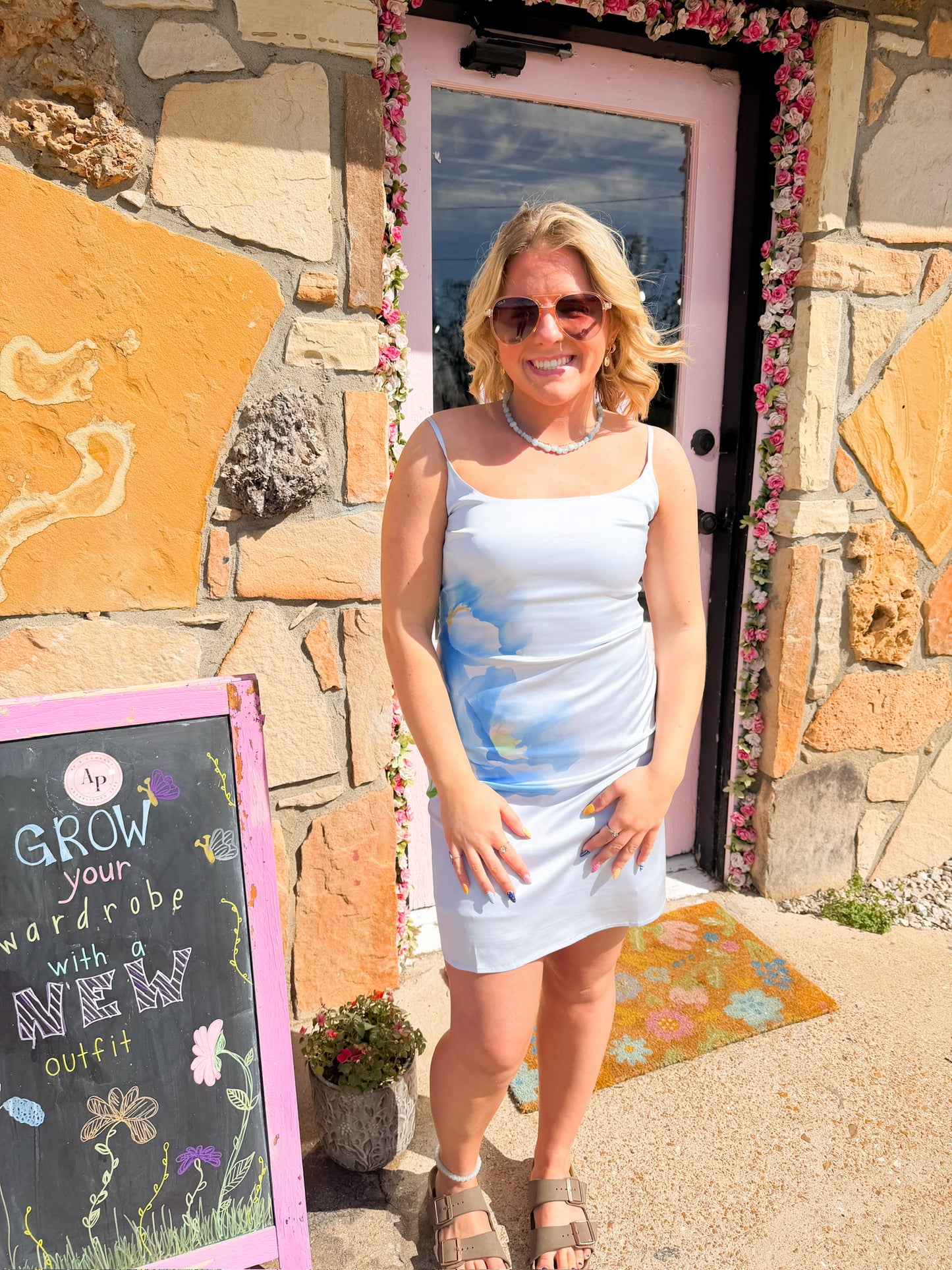 Sara Blue Flower Slip Dress
