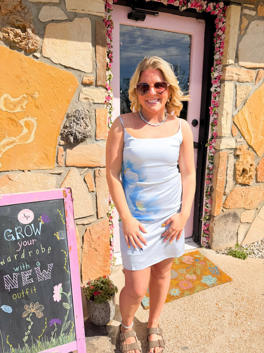 Sara Blue Flower Slip Dress