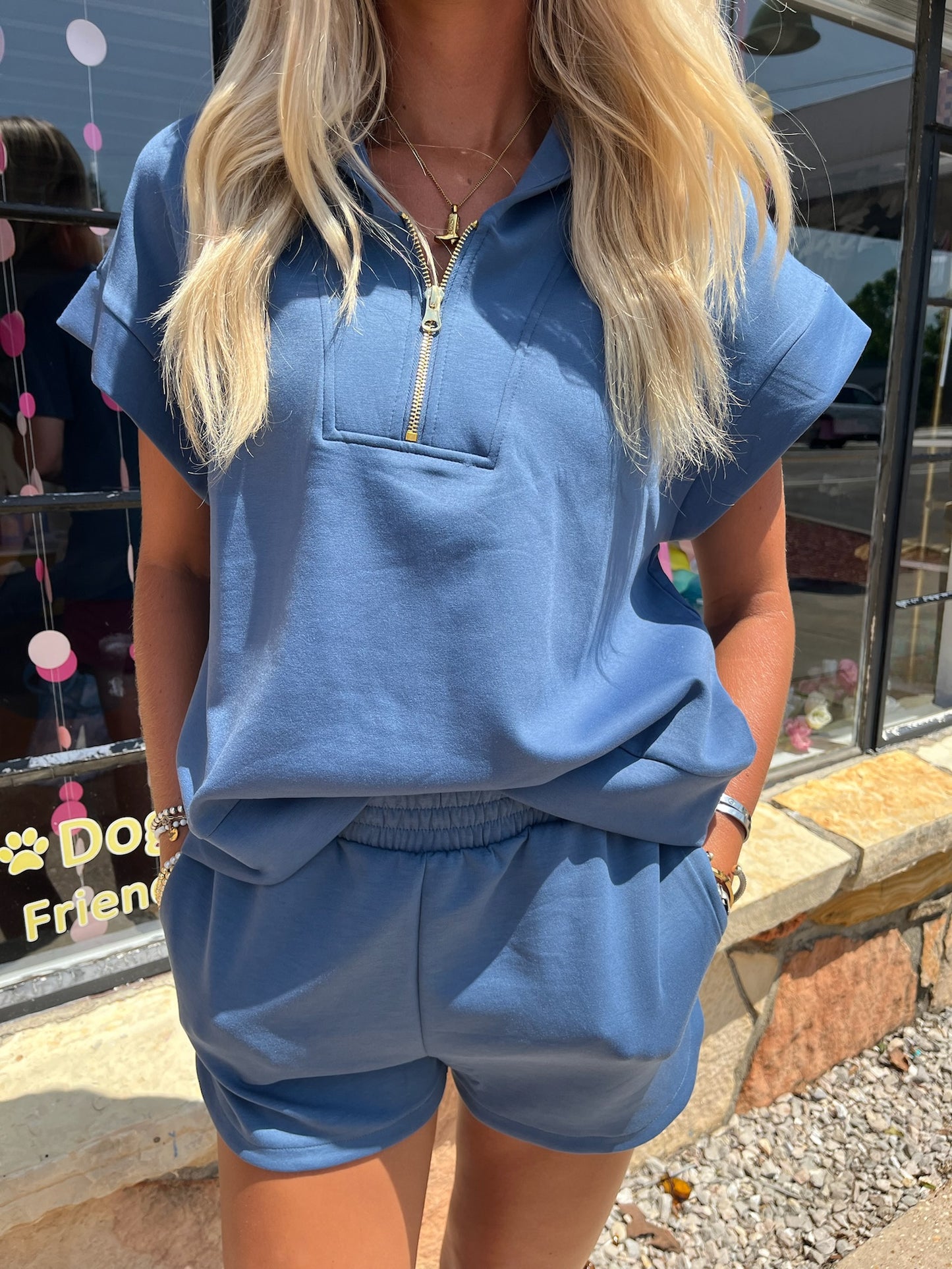 Scuba Elastic Waistband Dusty Blue