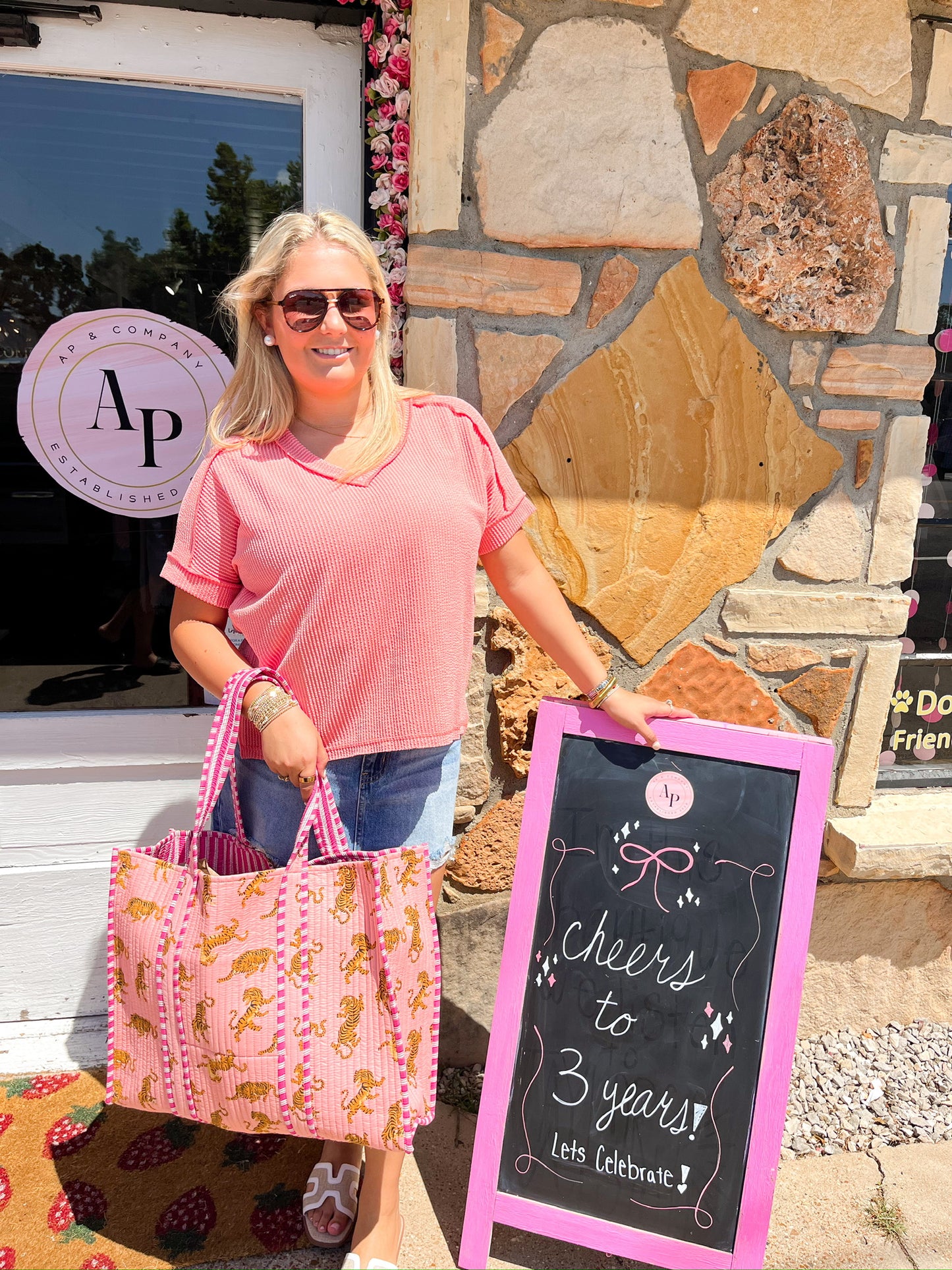 Quilted Block-Print Tote Bag Goldie