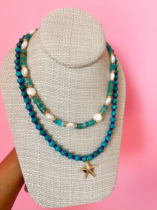 Green Beaded Starfish Necklace