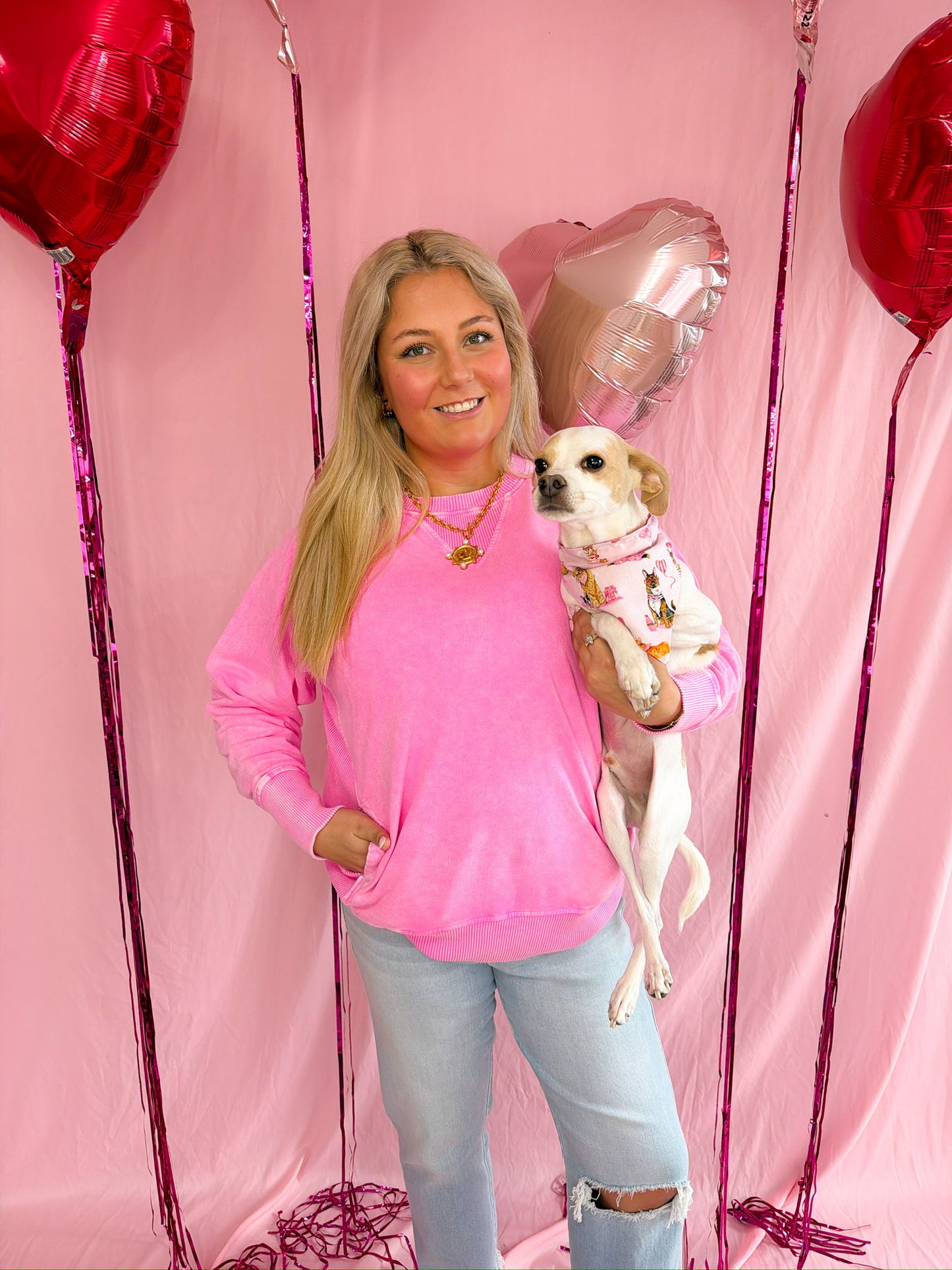 Terry Round Neck Pullover Pink