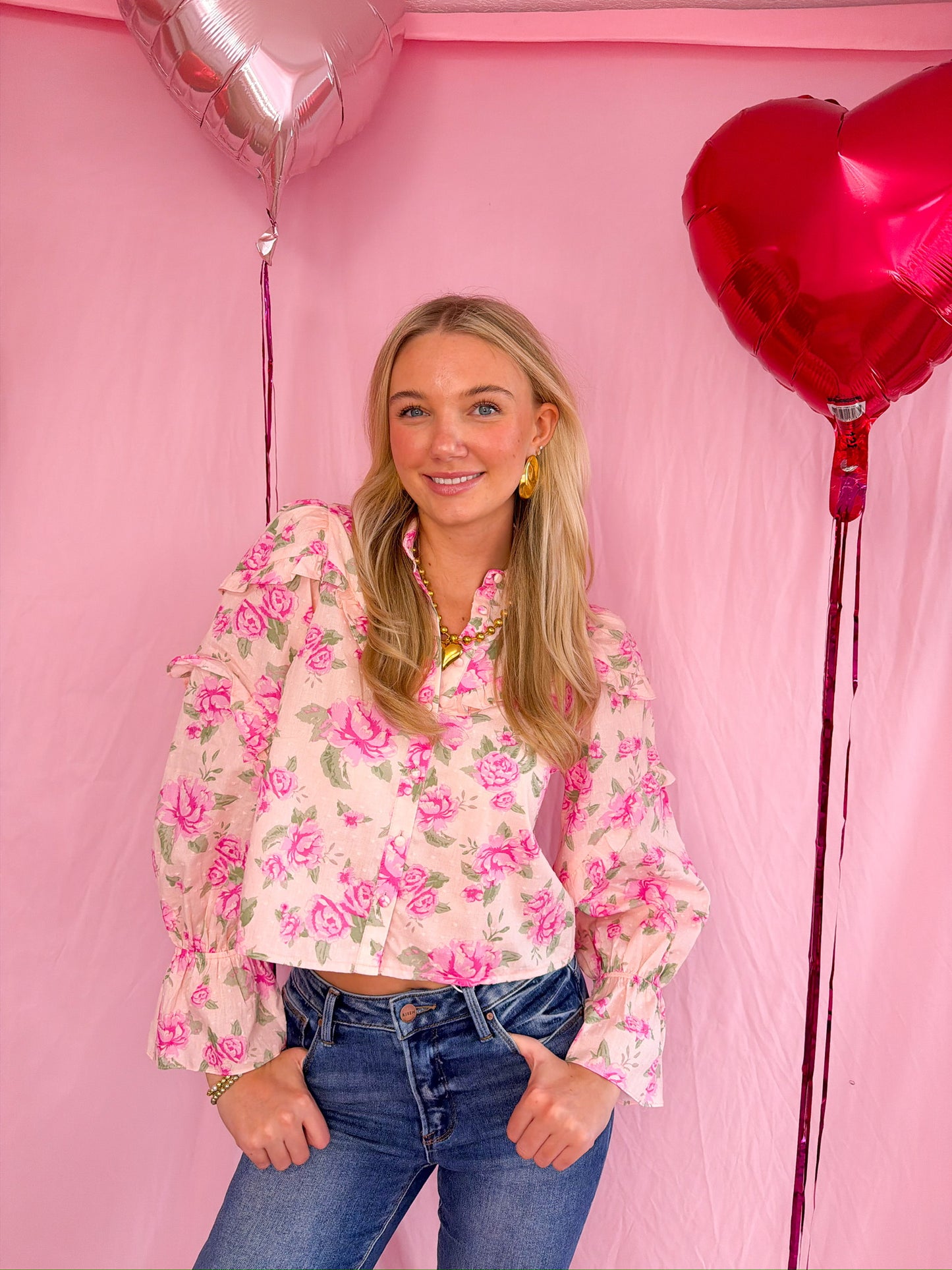 Marely Floral Ruffle Trim Blouse