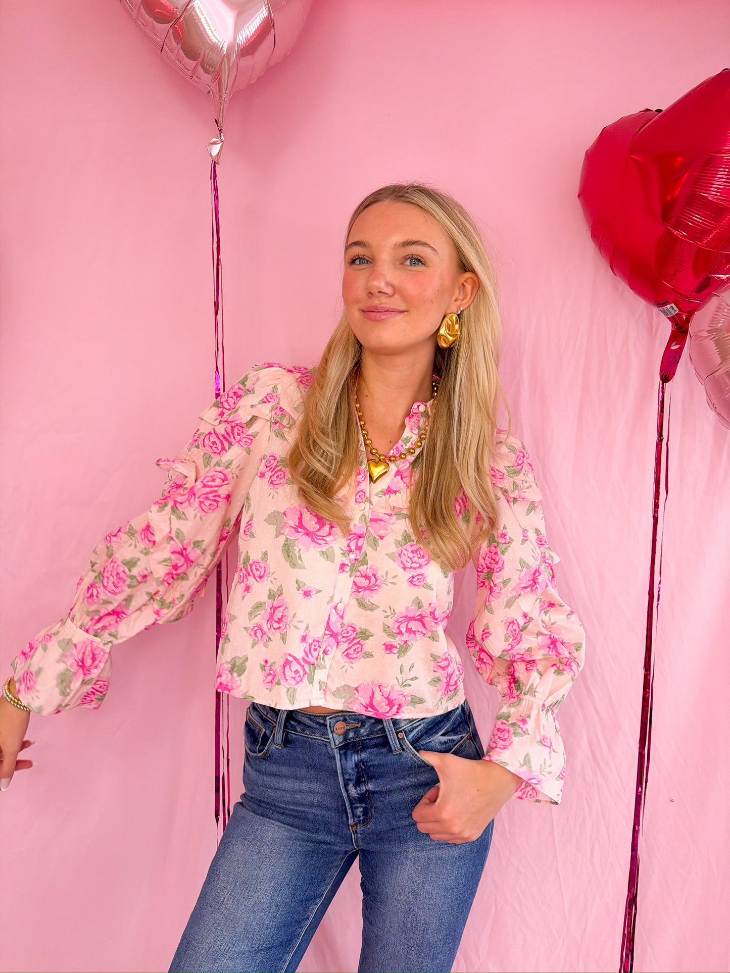 Marely Floral Ruffle Trim Blouse