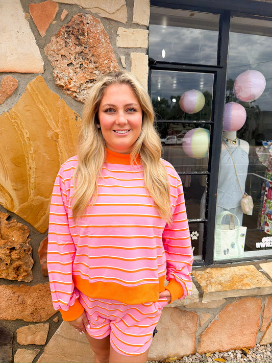 Dex Striped Mockneck Set Shorts Pink