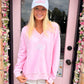 V-Neck Embroider Hibiscus Flower Sweatshirt