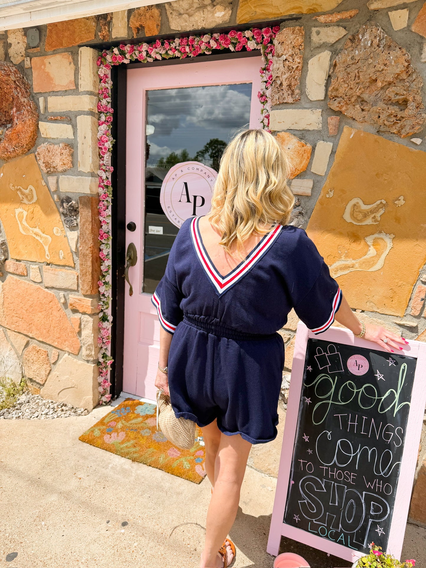 Becka Navy Ribbon Romper