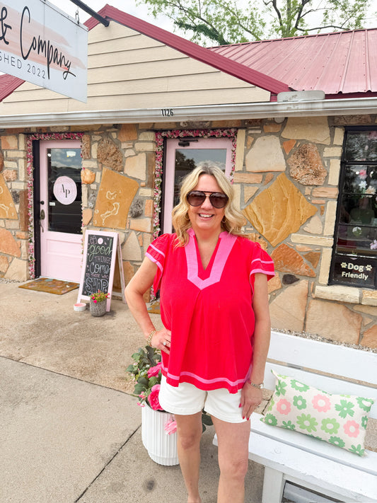 Georgie Red Linen Top