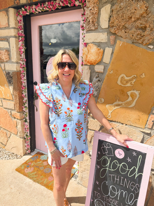 Gretchen Blue Floral Top
