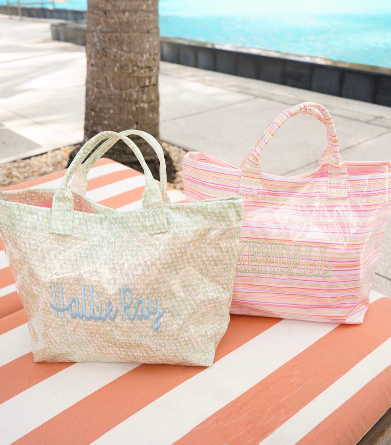 Cabana Clear Coat Tote Pool Party Stripes