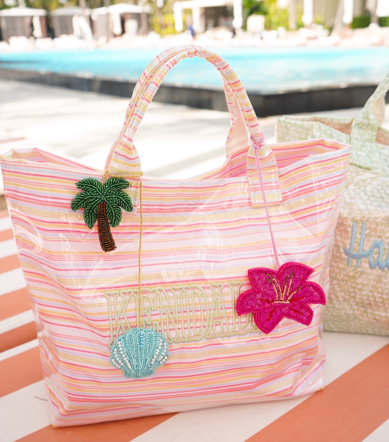 Cabana Clear Coat Tote Pool Party Stripes