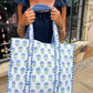 Quilted Block-Print Tote Bag Watercolor Wildflowers