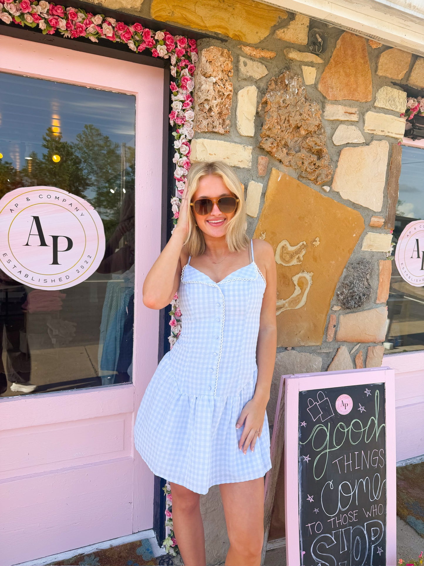 Lily Blue Gingham Dress