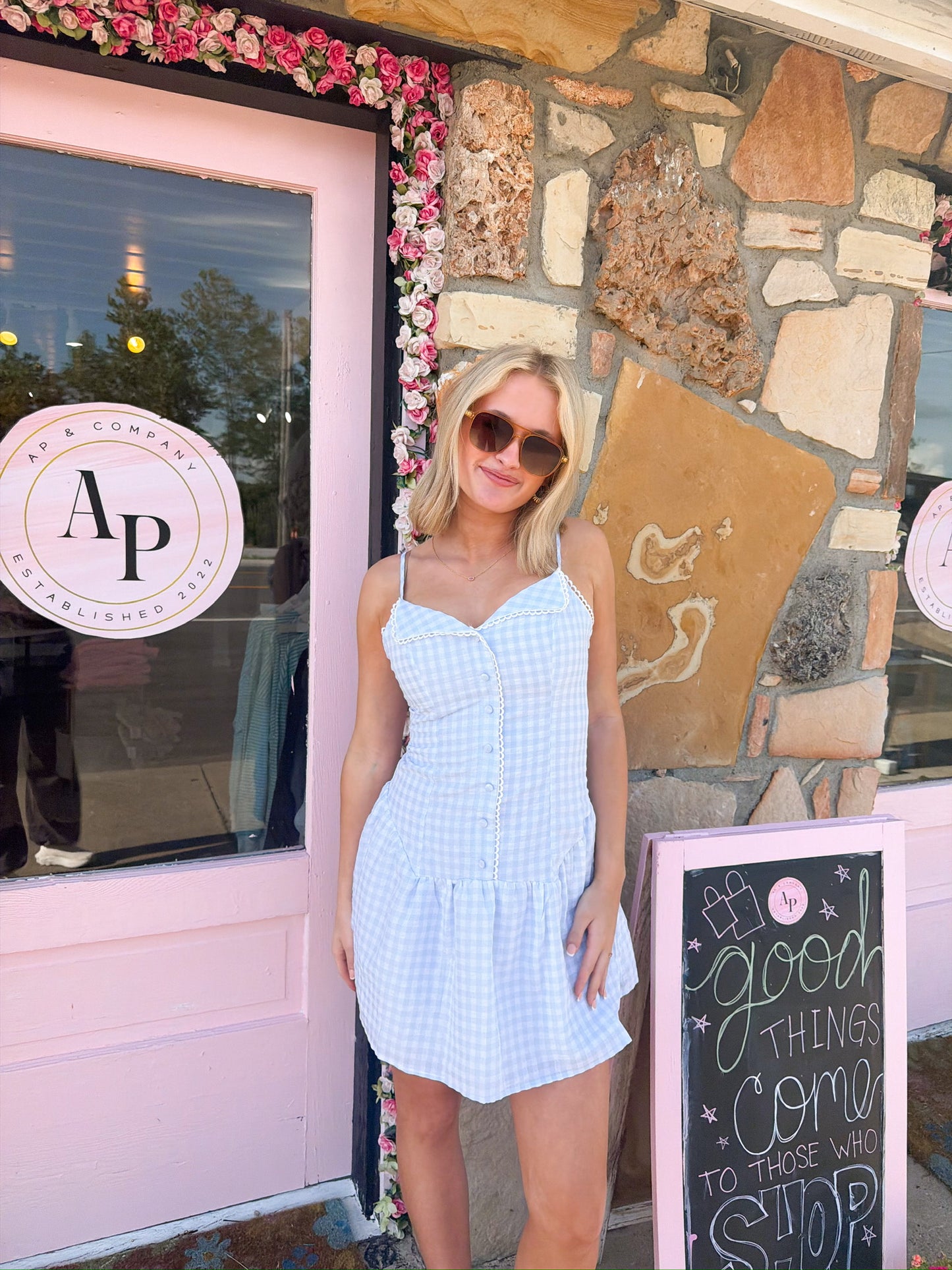 Lily Blue Gingham Dress