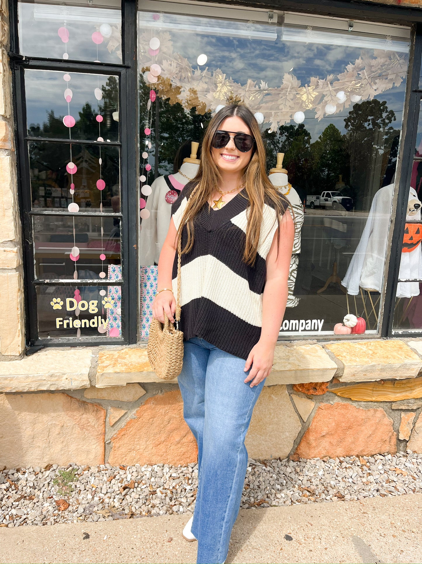 Harley Striped V-neck Side Slit Sweater Vest