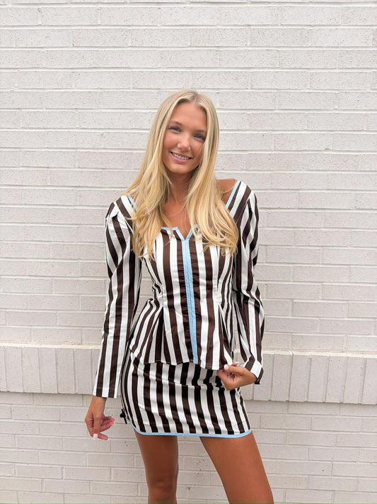 Trinity Brown Stripe Skirt