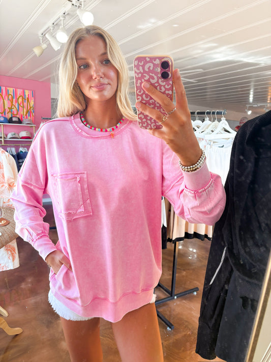 Acid Was Front Pocket Pullover Candy Pink