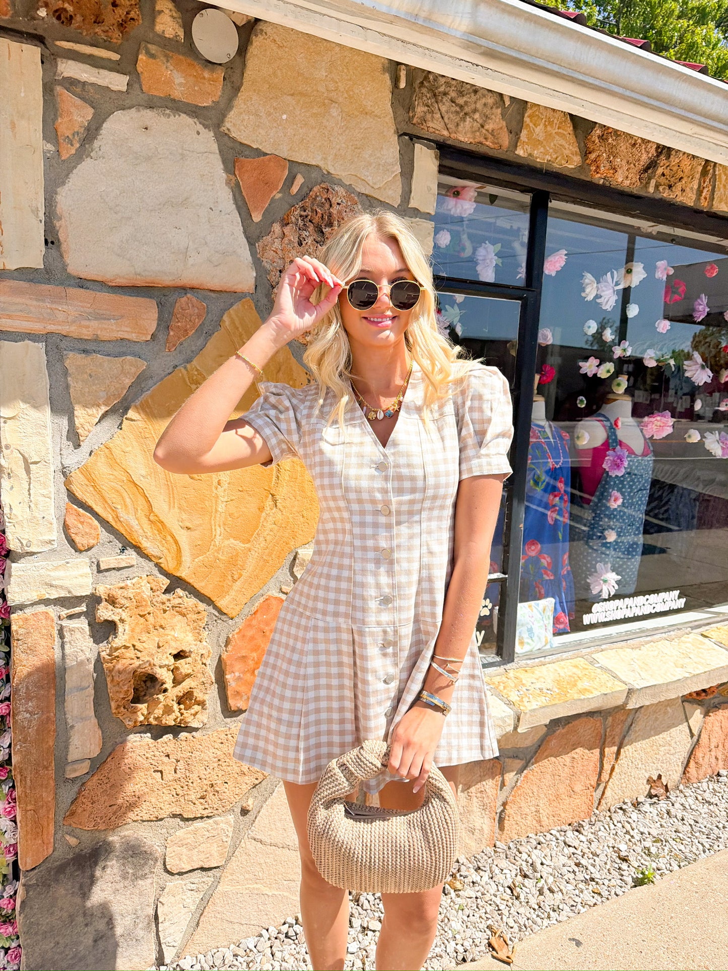 Serena Gingham Puff-sleeve Dress