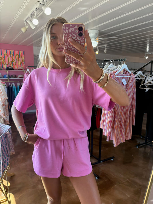 Scuba Short Sleeve Top & Shorts Set Candy Pink