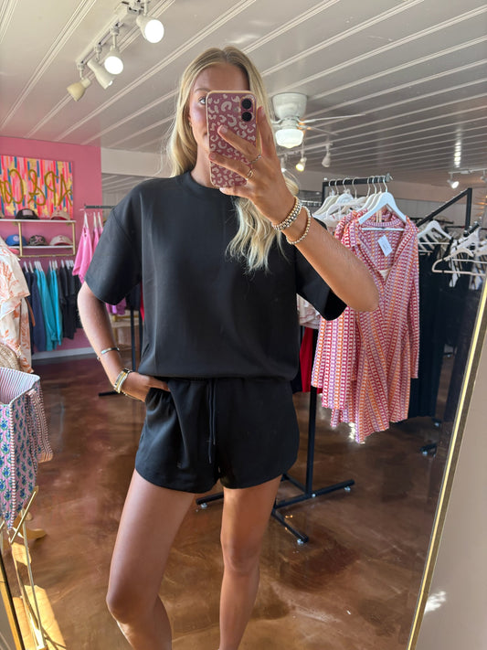 Scuba Short Sleeve Top & Shorts Set Black
