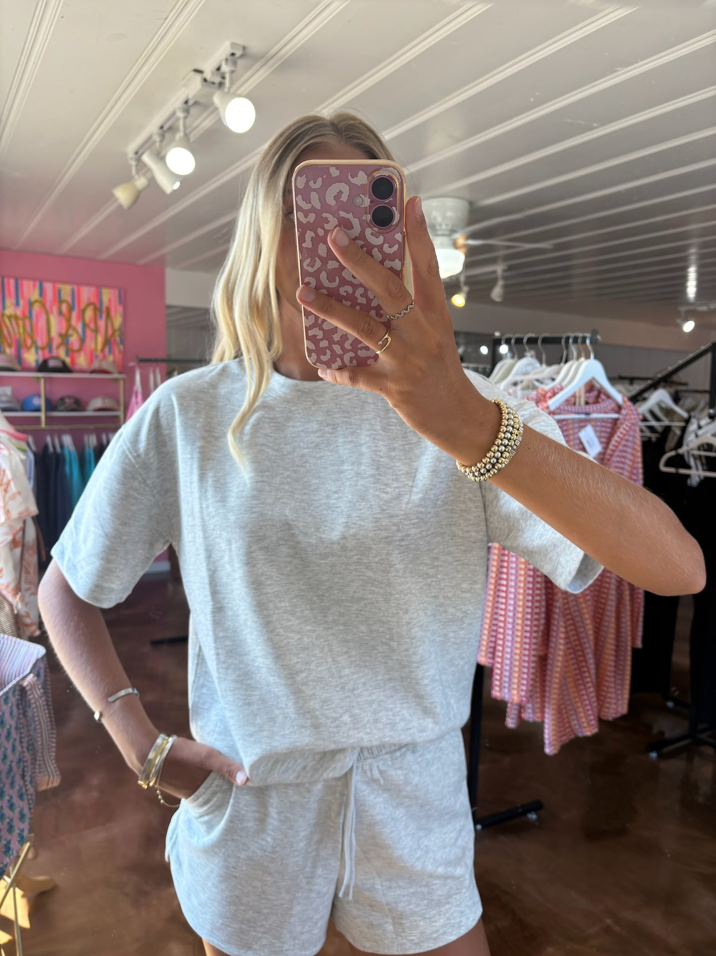 Scuba Short Sleeve Top & Shorts Set H Grey