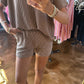 Corded Rib Short Sleeve Tee & Short Pants Set Brown