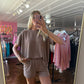 Corded Rib Short Sleeve Tee & Short Pants Set Brown