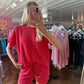 Corded Rib Short Sleeve Tee & Short Pants Set Ruby