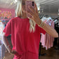 Corded Rib Short Sleeve Tee & Short Pants Set Ruby