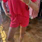 Corded Rib Short Sleeve Tee & Short Pants Set Ruby