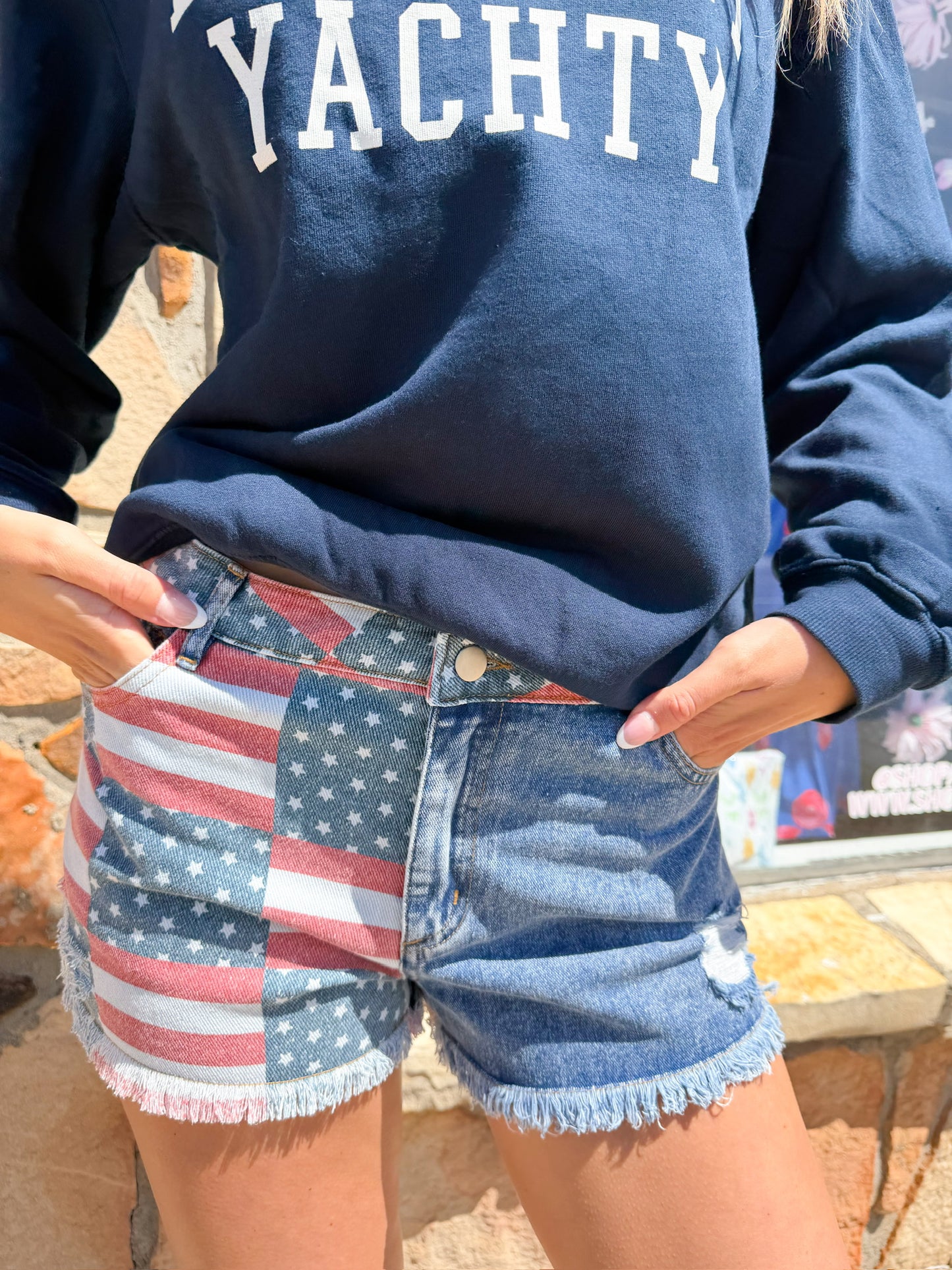 Lia Flag Denim Shorts