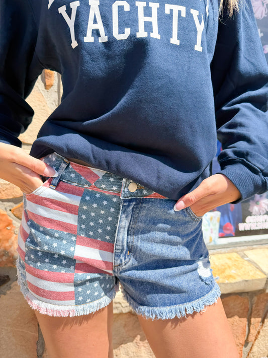 Lia Flag Denim Shorts